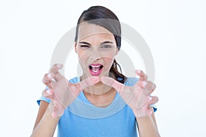 Furious woman with hands up