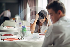 Furious woman having emotional problems.Relationship issues.Breaking up,divorce,having hurtful conversation