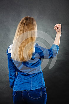 Furious woman making hands gestures.
