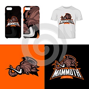 Furious woolly mammoth head sport club isolated vector logo concept