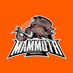 Furious woolly mammoth head sport vector logo concept isolated on orange background. photo