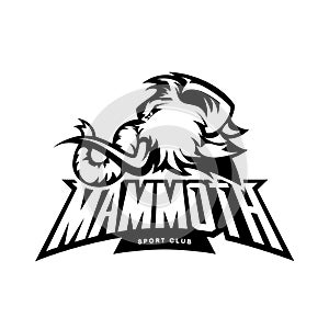 Furious woolly mammoth head sport vector logo concept isolated on white background.