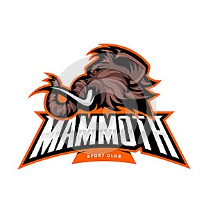 Furious woolly mammoth head sport vector logo concept isolated on white background.