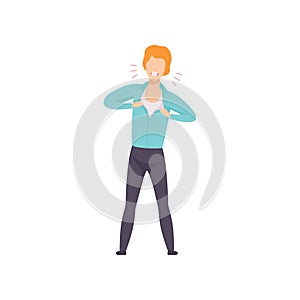 Furious young man tearing his clothes, emotional guy feeling anger vector Illustration on a white background