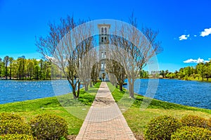 Furman Swan Lake and Bell Tower in Greenville, South Carolina