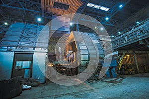 Furnace or steel mill ready to heat up or inject oxygen to provide extreme heat. Industrial manufacturing of steel