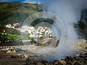 Furnas town and fumaroles photo