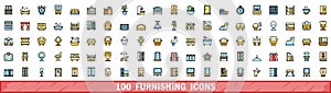 100 furnishing icons set, color line style photo