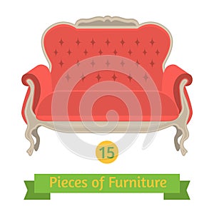 Furniture, antique sofa baroque, flat design