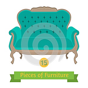 Furniture, antique sofa baroque, flat design