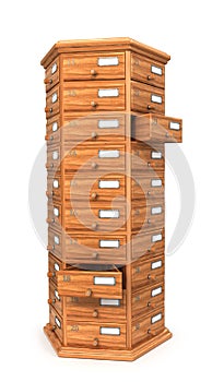 Furniture, archives. Bedside table, wooden boxes. of drawers, isolated on white background. 3d illustration