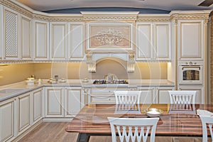 Furniture of the classic italian kitchen. Modern style. Design background. Home decoration. Modern home interior. Modern kitchen