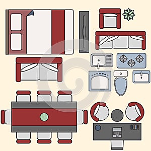 Furniture elements in top view