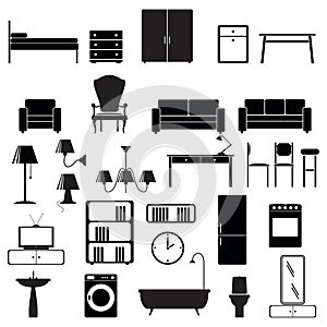 Furniture end lighting icons set