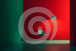 Furniture floor room chair lamp minimal design wall interior modern green red