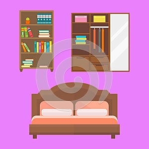 Furniture home decor icon set indoor cabinet interior room library office bookshelf modern restroom silhouette