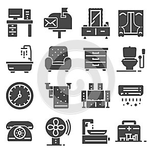 Furniture and home decor icon set. Vector