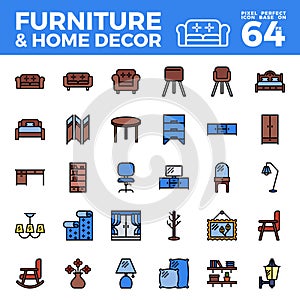 Furniture and home decor outline colir icon