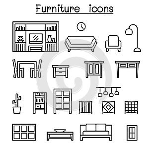 Furniture & Home decorate items icon set in thin line style