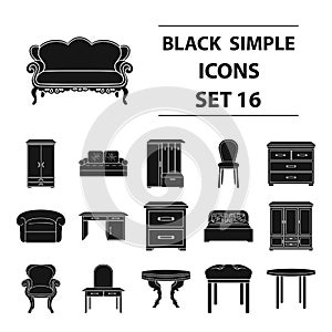 Furniture and home interior set icons in black style. Big collection of furniture and home interior vector symbol stock