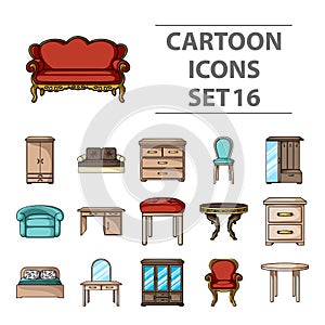 Furniture and home interior set icons in cartoon style. Big collection of furniture and home interior vector symbol