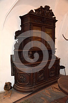 Furniture in Hunedoara Castle, called Corvin Castle in Transilvania