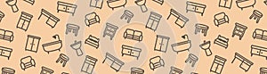 furniture icon seamless pattern background, repeat wallpaper brown color, desk chair, bed, living room
