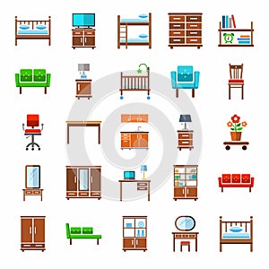 Furniture, icons, colored.