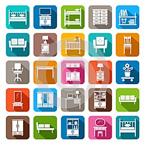 Furniture, icons, colored, flat.