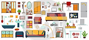Furniture icons in flat style for house photo