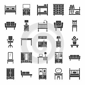 Furniture, icons, monochrome.