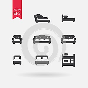 Furniture icons set. Flat design vector elements for you design, web, hotel or hostel.
