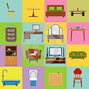 Furniture icons set flat design vector illustration