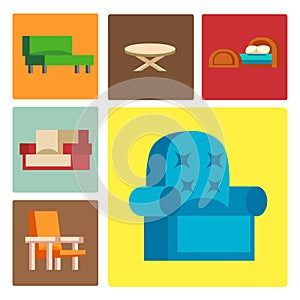 Furniture icons vector illustration interior living cupboard simple element indoor home set room cabinet office