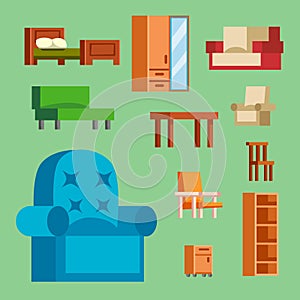 Furniture icons vector illustration isolated interior living cupboard simple element indoor home set room cabinet office