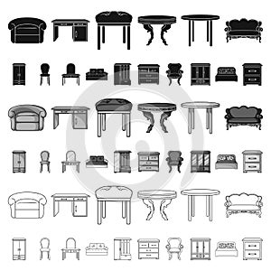 Furniture and interior cartoon icons in set collection for design.Home furniture vector symbol stock web illustration.