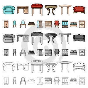 Furniture and interior cartoon icons in set collection for design.Home furniture vector symbol stock web illustration.