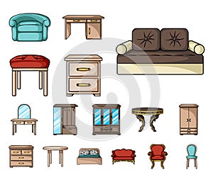 Furniture and interior cartoon icons in set collection for design.Home furniture vector symbol stock web illustration.