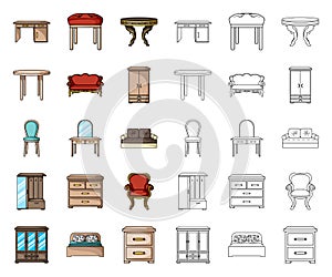 Furniture and interior cartoon,outline icons in set collection for design.Home furniture vector symbol stock web