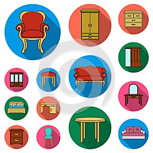 Furniture and interior flat icons in set collection for design.Home furniture vector symbol stock web illustration.