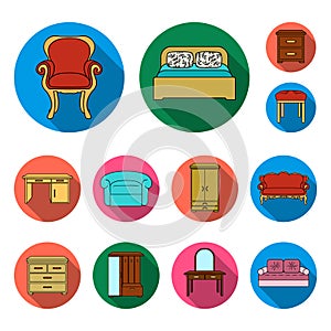 Furniture and interior flat icons in set collection for design.Home furniture vector symbol stock web illustration.