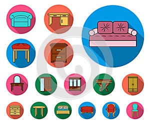 Furniture and interior flat icons in set collection for design.Home furniture vector symbol stock web illustration.