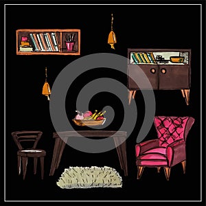 Furniture. Interior. Household items. Isolated vector objects