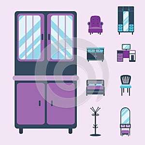 Furniture interior icons home design modern living room house comfortable apartment vector illustration