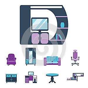 Furniture interior icons home design modern living room house comfortable apartment vector illustration