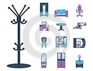 Furniture interior icons home design modern living room house comfortable apartment vector illustration