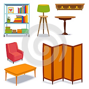 Furniture interior icons home design modern living room house sofa comfortable apartment couch vector illustration