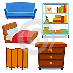 Furniture interior icons home design modern living room house sofa comfortable apartment couch vector illustration