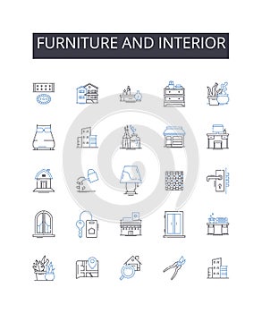 Furniture and interior line icons collection. Credirthiness, Scores, Management, Monitoring, History, Finance, Analysis