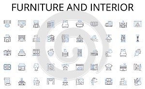 Furniture and interior line icons collection. Hierarchy, Departmentalization, Centralization, Decentralization